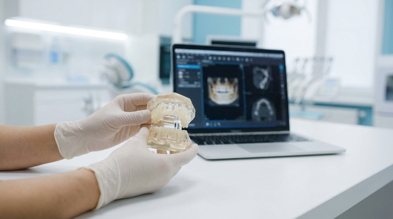 Modelo 3D impresso dos maxilares para cirurgia ortognática