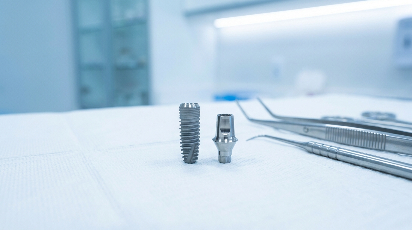 Implante dentário de titânio e instrumentos cirúrgicos