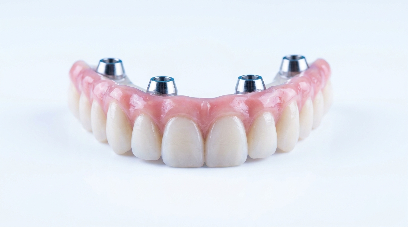 Prótese dentária tipo protocolo sobre quatro implantes