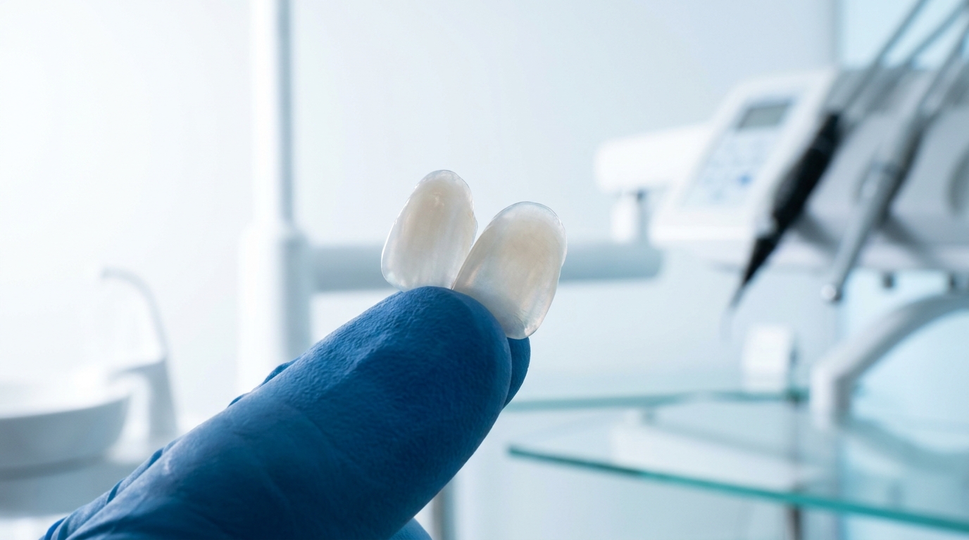 Lente de contato dental ultra fina em close-up