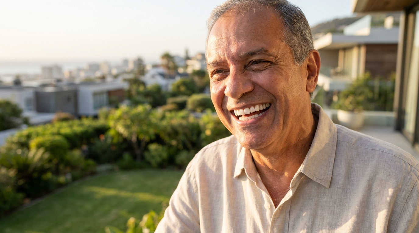 Paciente idoso sorrindo após implante zigomático em Londrina