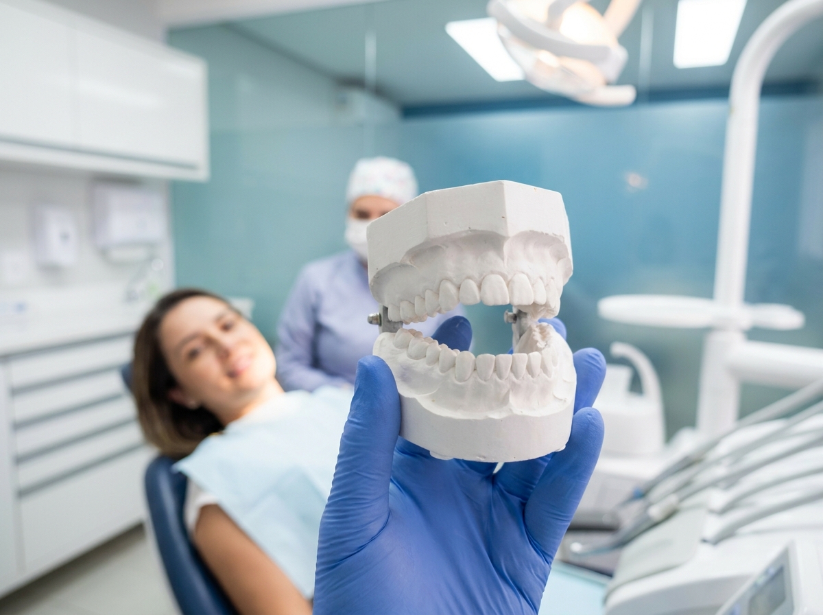 Modelo dentário mostrando reabilitação oral completa
