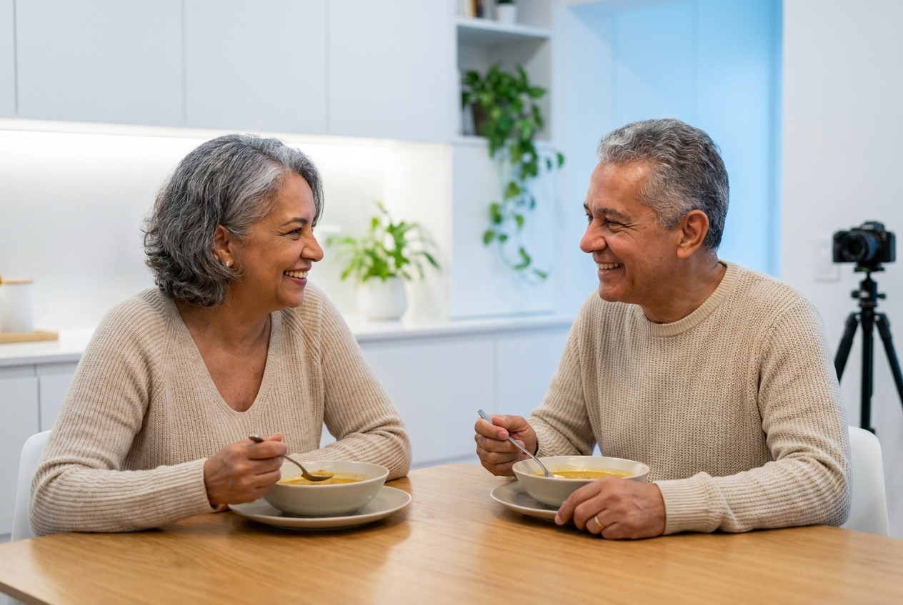 Casal confiante após reabilitação oral completa